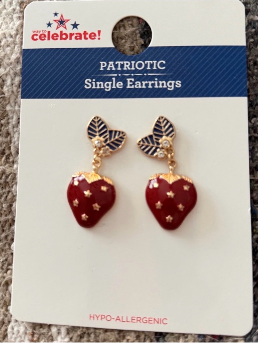 Red Strawberry Leaf Drop Earrings - Hypo-Allergenic